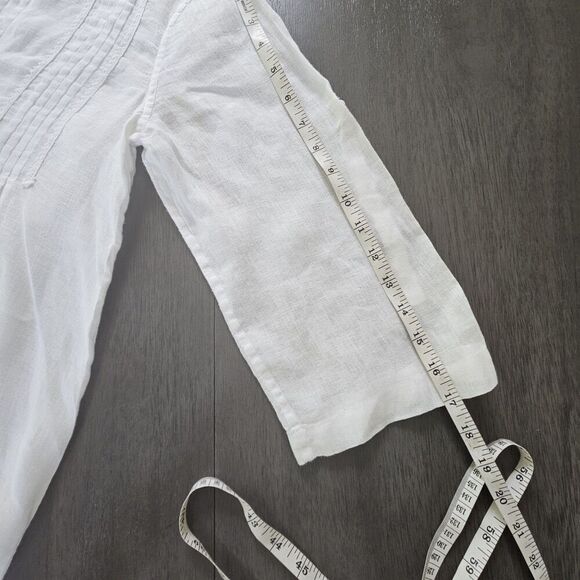 Tommy Bahama Womens M White Linen Button Shirt Pintuck Resort Sheer Beach - Picture 8 of 10